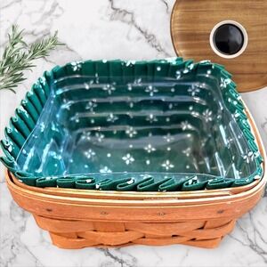 1994 Longaberger 7x7x3 Small Berry Basket Fabric Green/White & Plastic Liner